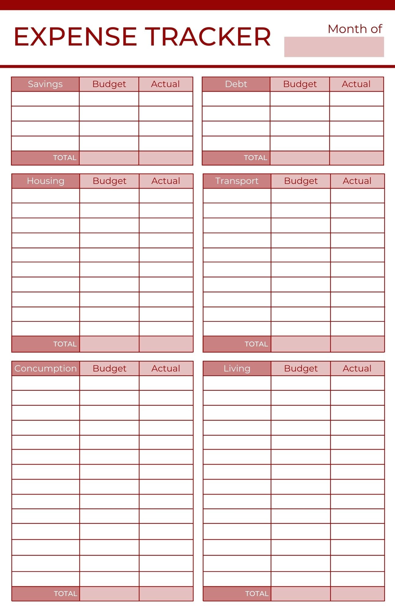 printable expense tracker template