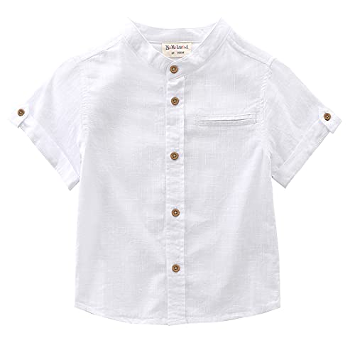 Boy Short Sleeve Black/Yellow Leaf Print Linen Design Shirt Leaf / 10Y