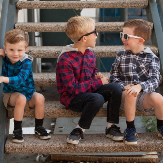 Boy Red/Navy/Black/Green Plaid Long Sleeve Flannel Shirts With Hoodie