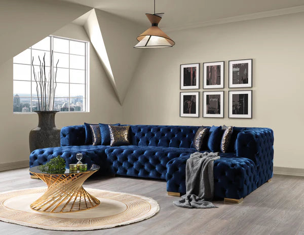 138" Neva Sectional with Double Chaise in Luxurious Blue Velvet