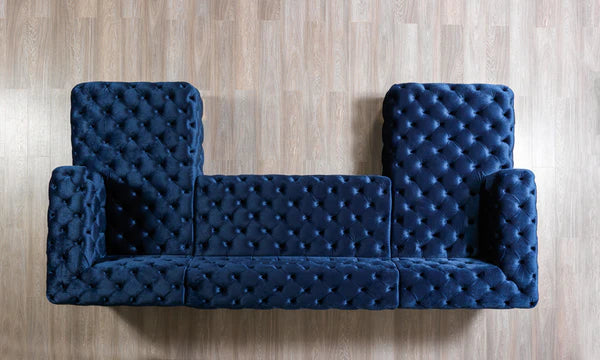 138" Neva Sectional with Double Chaise in Luxurious Blue Velvet