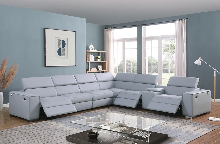 Reclining Sectional in 7 Pieces by Picasso (LT. Blue 3 Power)