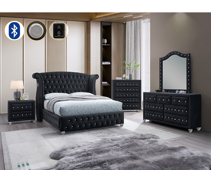 Stylish 5-Piece Bedroom Set in Black - Divina
