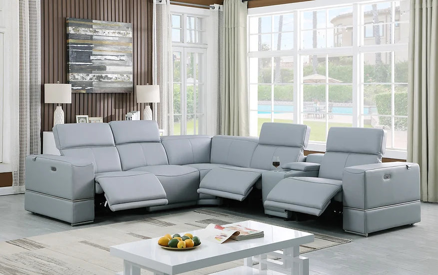 6 - Piece Reclining Sectional in Franco Style with LT.Blue 2 Power Features