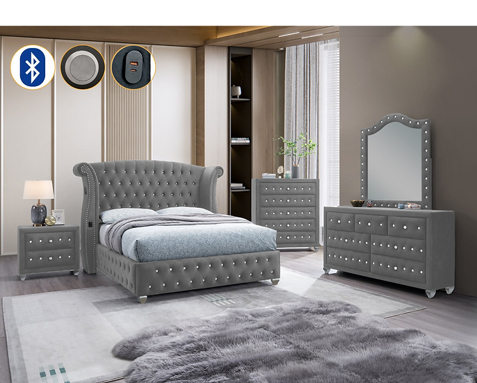 5-Piece Bedroom Set in Grey - Divina