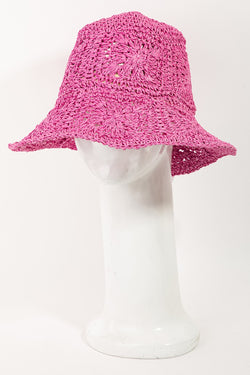 News Flash Straw Bucket Hat, Fuchsia