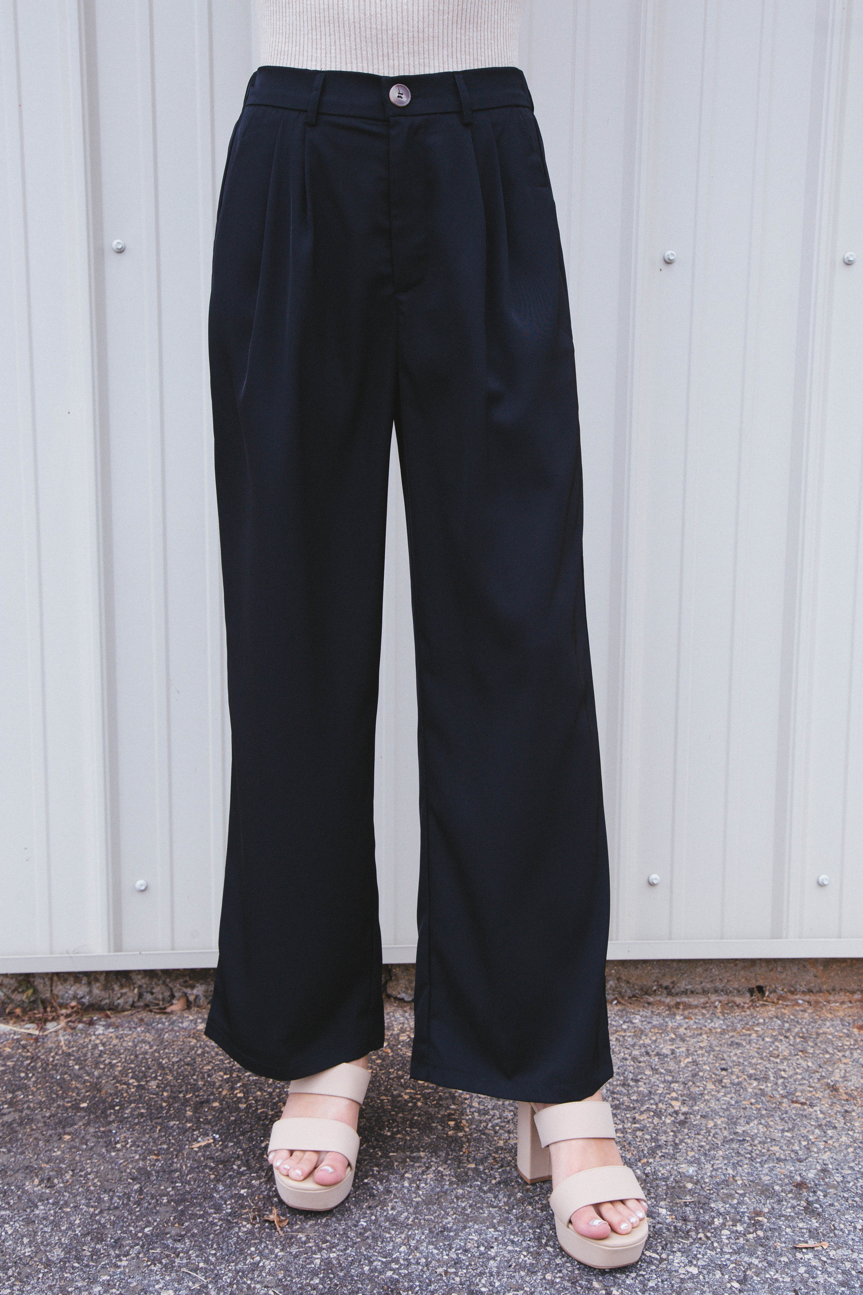Florence Satin Pleated Wide Leg Trousers Black