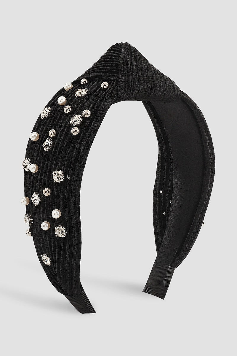 Bernice Rhinestone Pearl Headband, Black