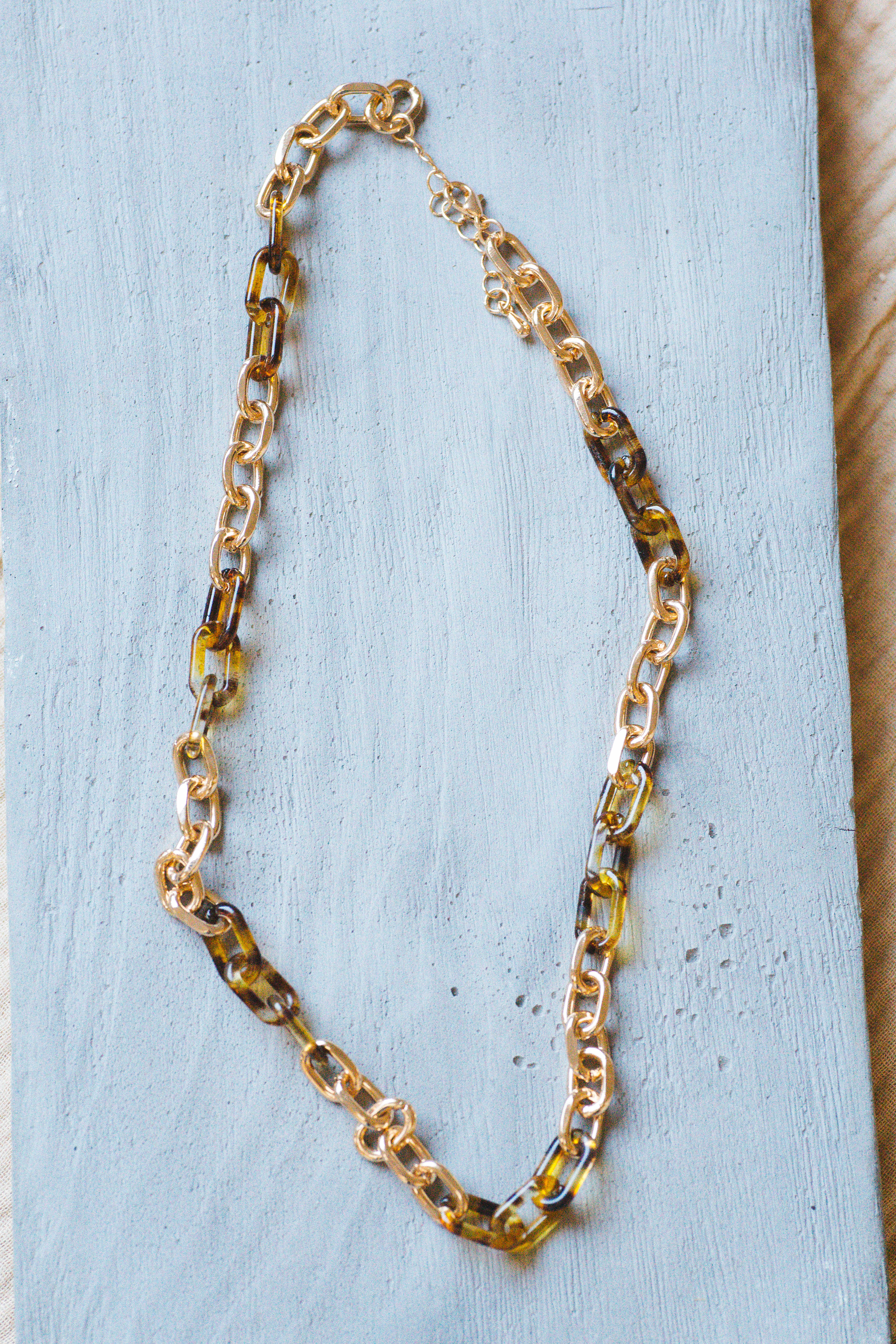 Raelyn Resin Link Necklace, Gold/Brown