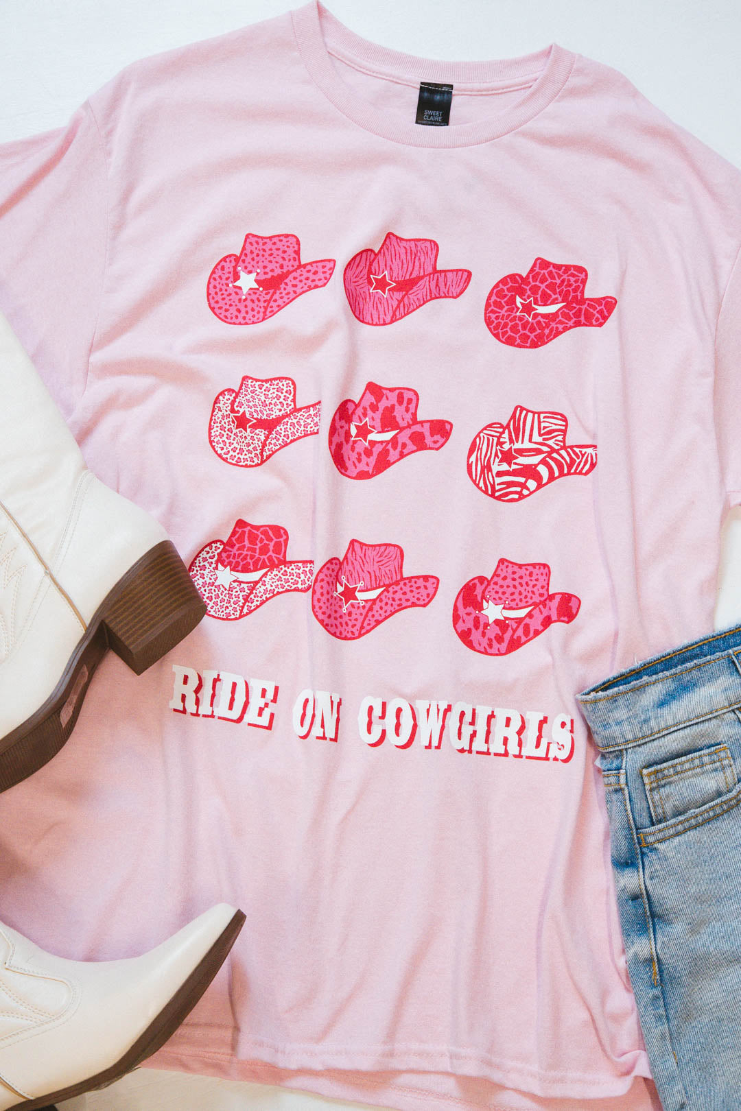 Ride On Cowgirls Graphic Tee, Light Pink