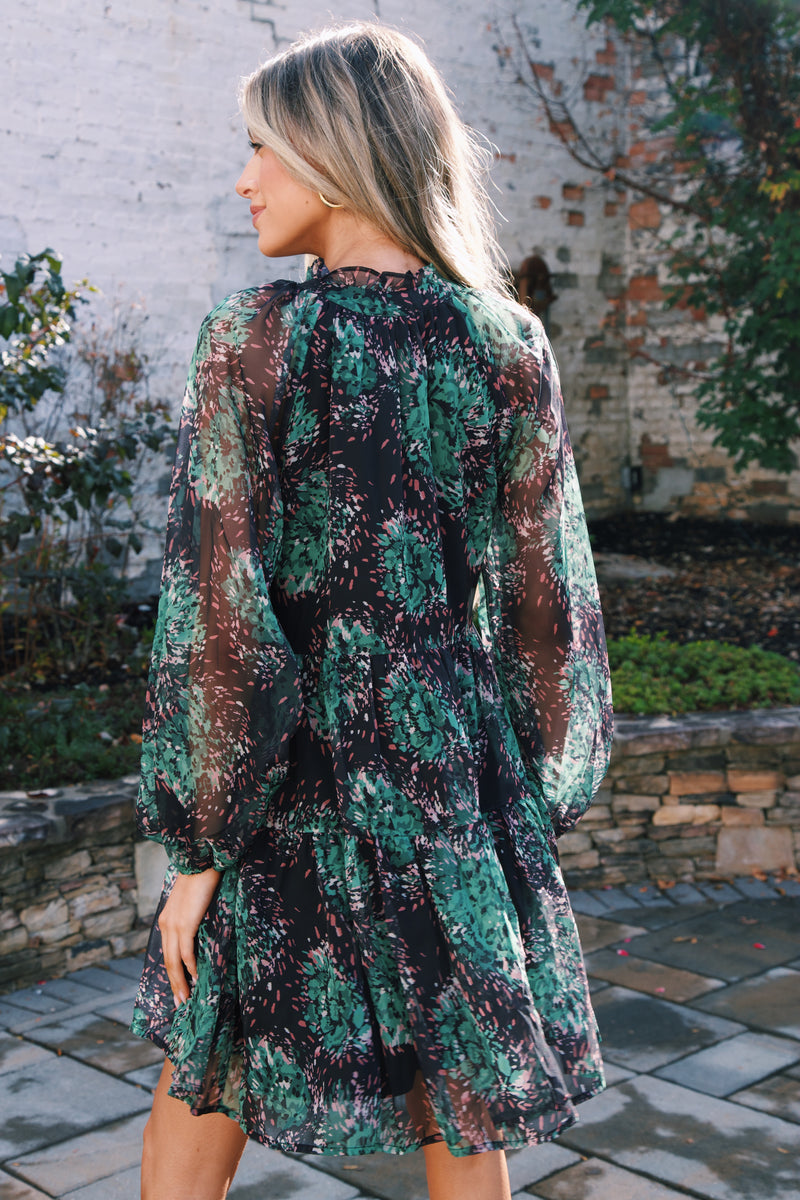 Taylyn Tiered Dress, Green Floral