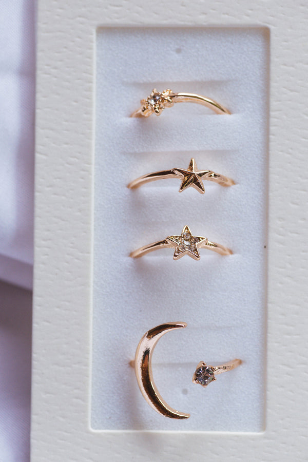 Sunnie Star and Moon Ring Set, Gold