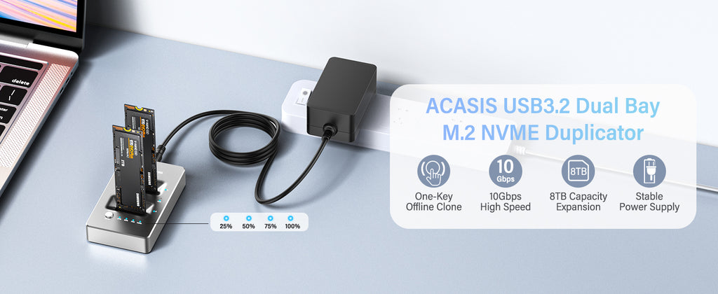 ACASIS NVMe M.2 Duplicator Dual-Bay Offline Clone USB C to NVME Docking Station