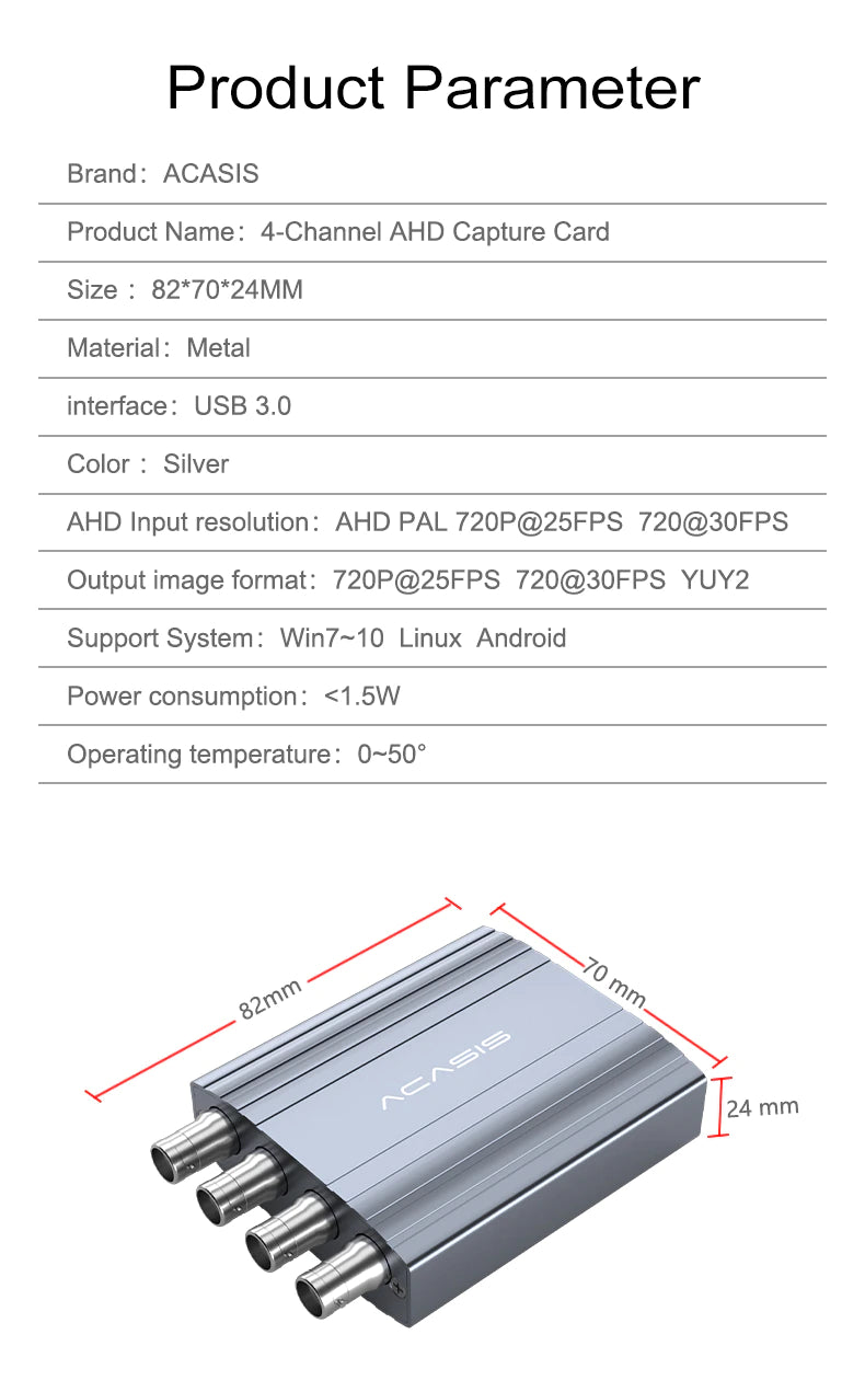 ACASIS 4 Channel AHD Capture Card USB3.0