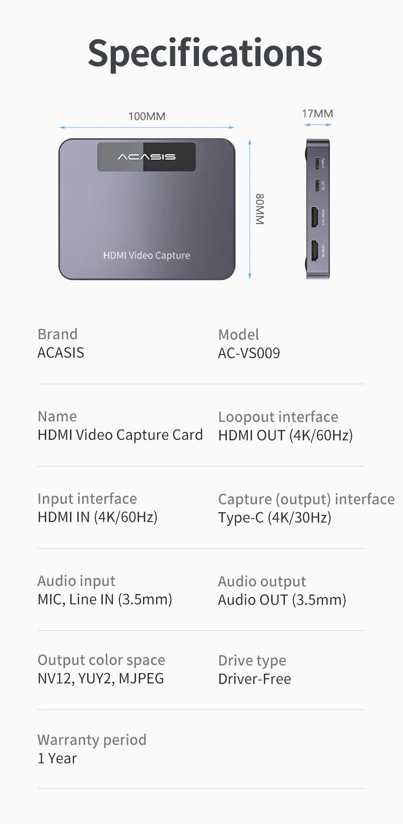 ACASIS 4K HDMI Video Capture Card