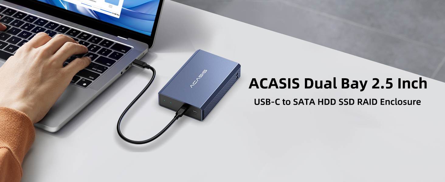 Acasis Dual Bay 2.5 Inch USB-C to SATA HDD SSD RAID Enclosure