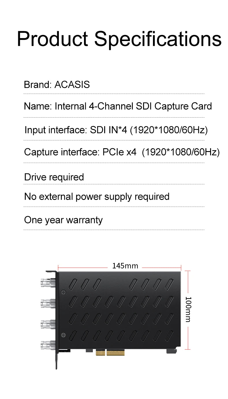 ACASIS Pro Capture Quad SDI Video Capture Card PCIe 1080P 60FPS 4 Channel Capture Device for DSLR/Laptop/Desktop/Vmix