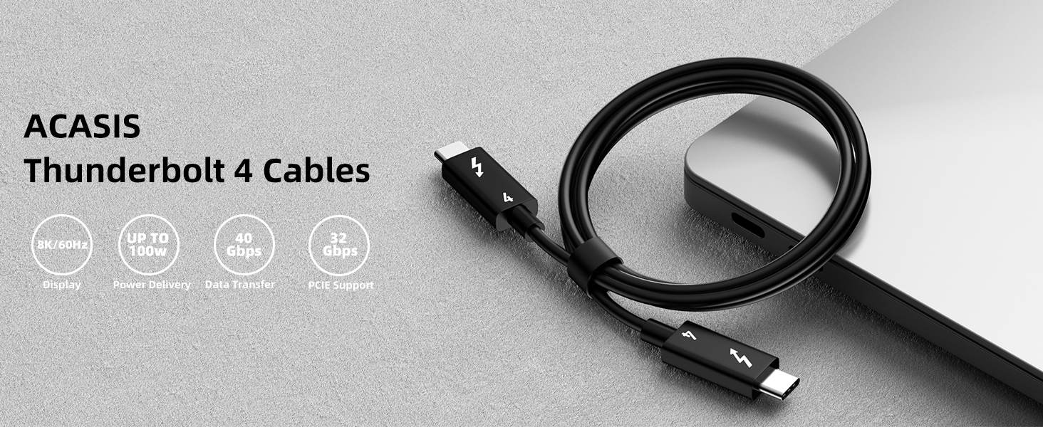 ACASIS Thunderbolt 4 Cable,40Gbps Data Transfer,100W Charging,8K Display or Dual 4K video Compatible with Thunderbolt 3/4, USB4,Type-C Port Devices