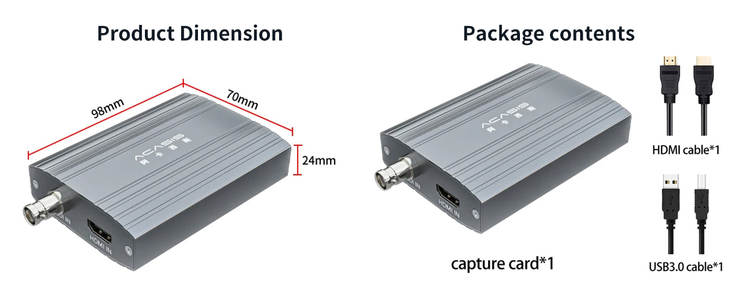 Acasis 2 Channel SDIHDMI-Compatible HD Video USB3.0 Capture Card