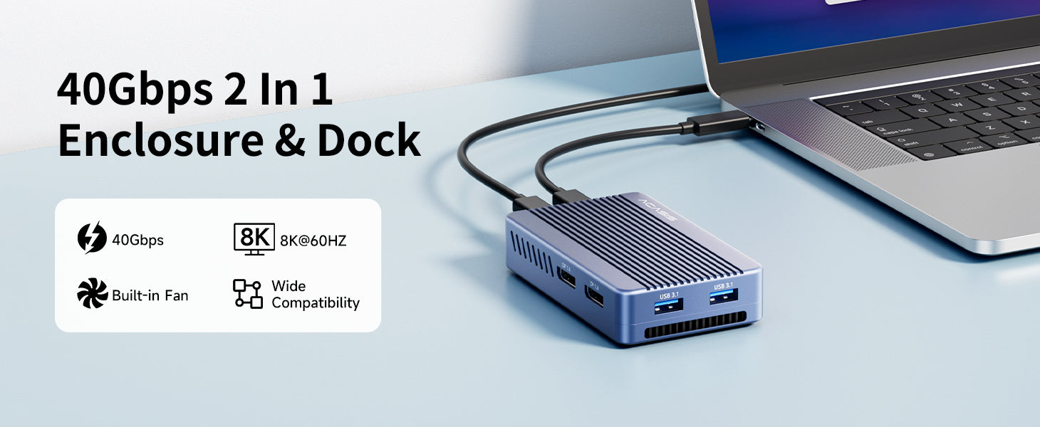 Acasis 6-in-1 40Gbps M.2 NVME SSD Enclosure & Docking Station DP 8K60Hz Compatible with Thunderbolt 3/4