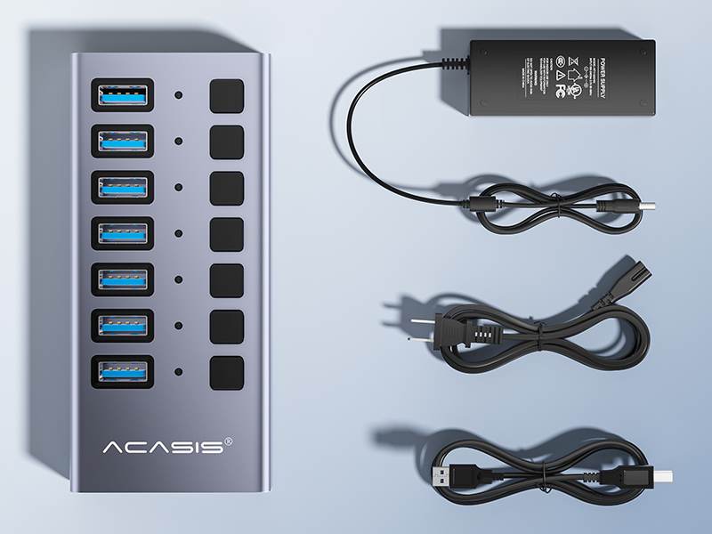 Acasis 7 Ports USB 3.0 Hub 24W Powered with Individual On/Off Switches Splitter
