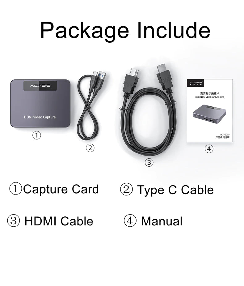 Acasis HDMI-compatible to Type-C Video External Capture Card