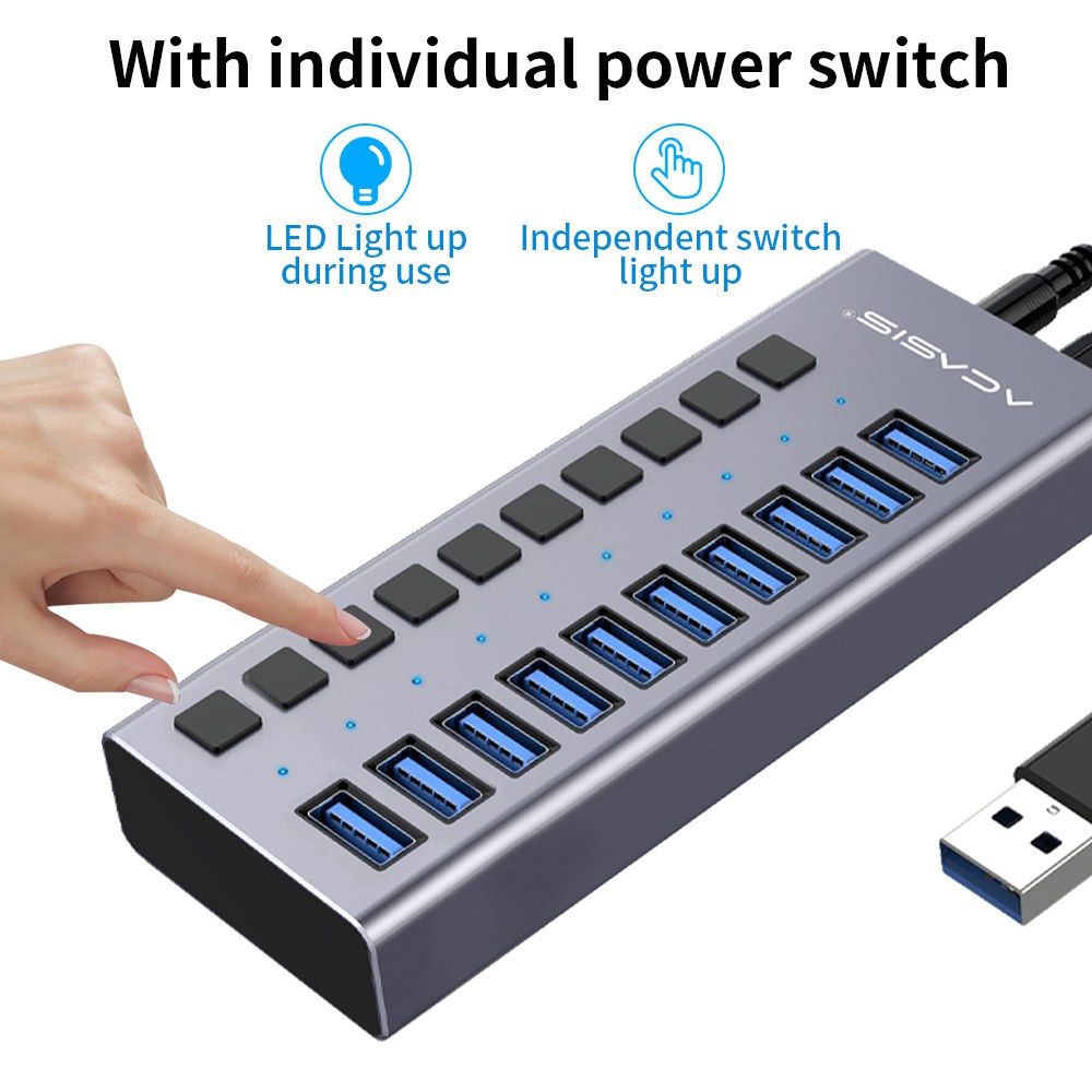 Acasis Multi USB 3.0 Hub 10 ports High Speed With ON OFF Switch
