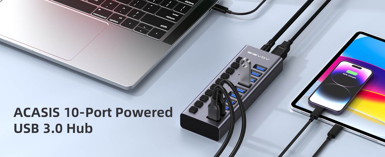 Acasis Multi USB 3.0 Hub 10 ports High Speed With ON OFF Switch Adapter Splitter