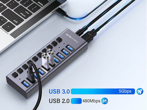 Acasis Multi USB 3.0 Hub 10 ports High Speed With ON OFF Switch Adapter Splitter