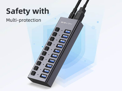 Acasis Multi USB 3.0 Hub 10 ports High Speed With ON OFF Switch Adapter Splitter