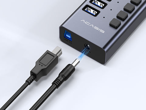 ACASIS Hub USB alimentado, concentrador de datos USB 3.0 de 16 puertos,  interruptores individuales de encendido/apagado, adaptador de corriente de  12