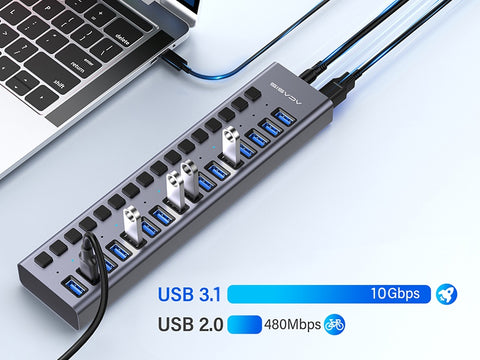 Acasis Multi USB 3.0 Hub 16 ports High Speed With Individual On/Off Switches Splitter, AC-HS716