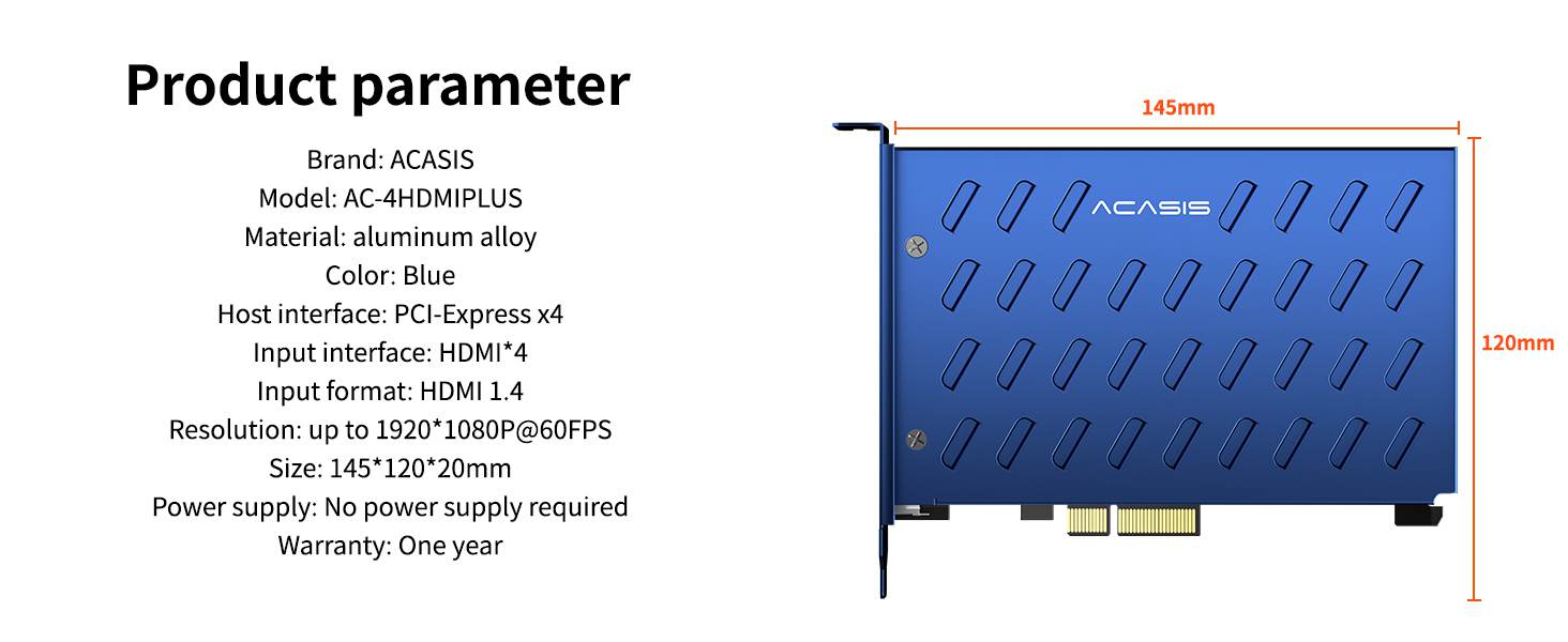 Acasis Pro Capture Quad HDMI Video Capture Card compatible PCIe 1080P 60FPS 4-Channel Built-in Capture Device,AC-4HDMIPlus