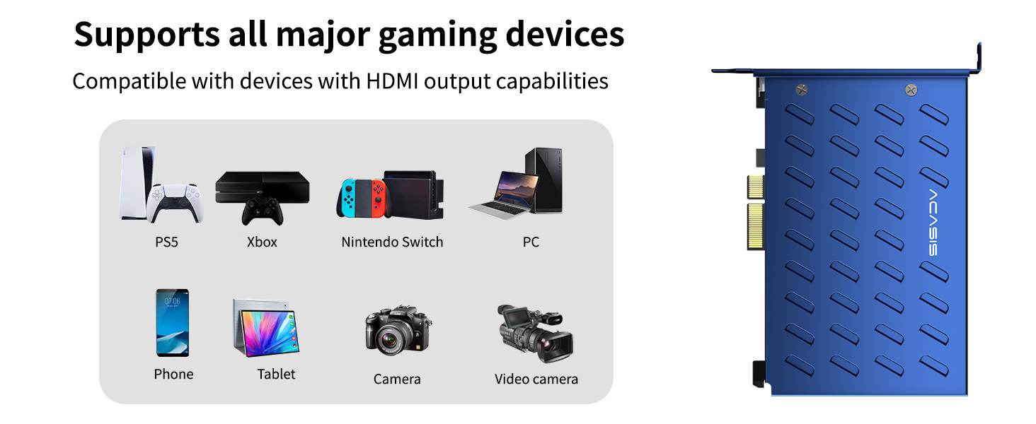 Acasis Pro Capture Quad HDMI Video Capture Card compatible PCIe 1080P 60FPS 4-Channel Built-in Capture Device,AC-4HDMIPlus