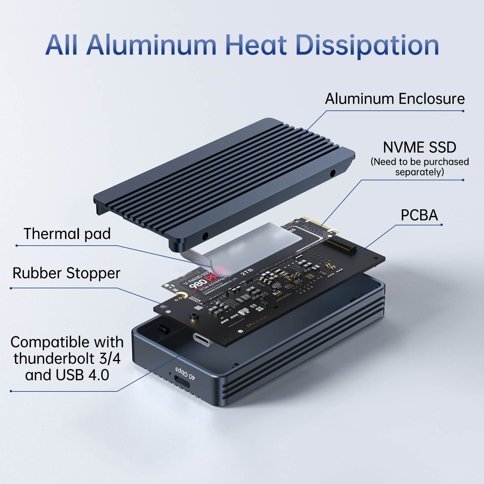 Acasis Thunderbolt 3 NVME M.2 SSD Enclosure, Lightweight Aluminum