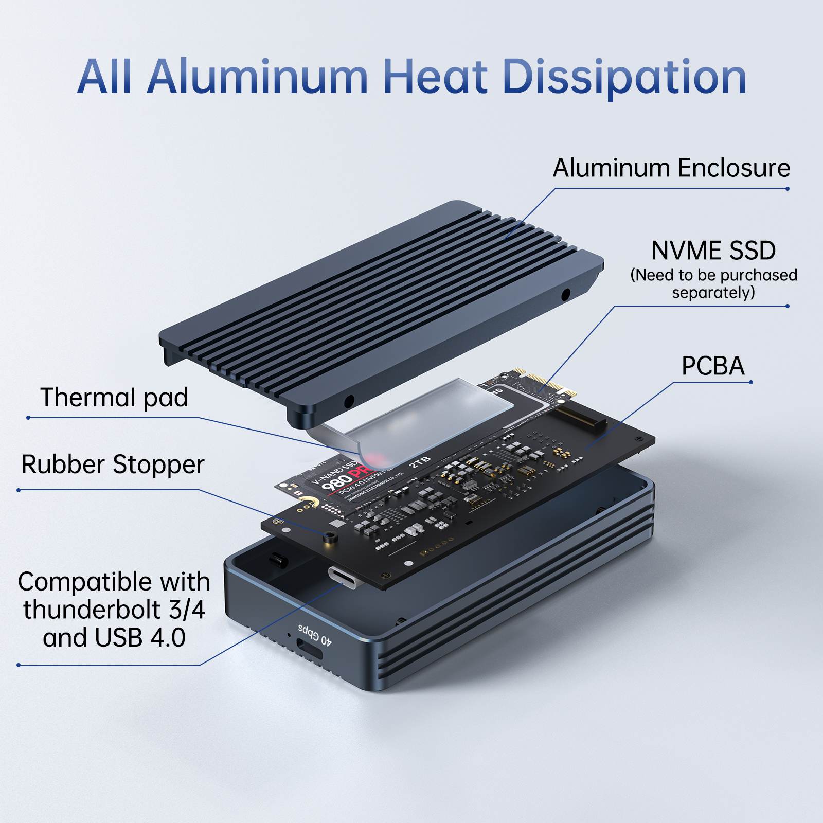 ACASIS 40Gbps Thunderbolt M.2 SSD Enclosure ,Compatible with