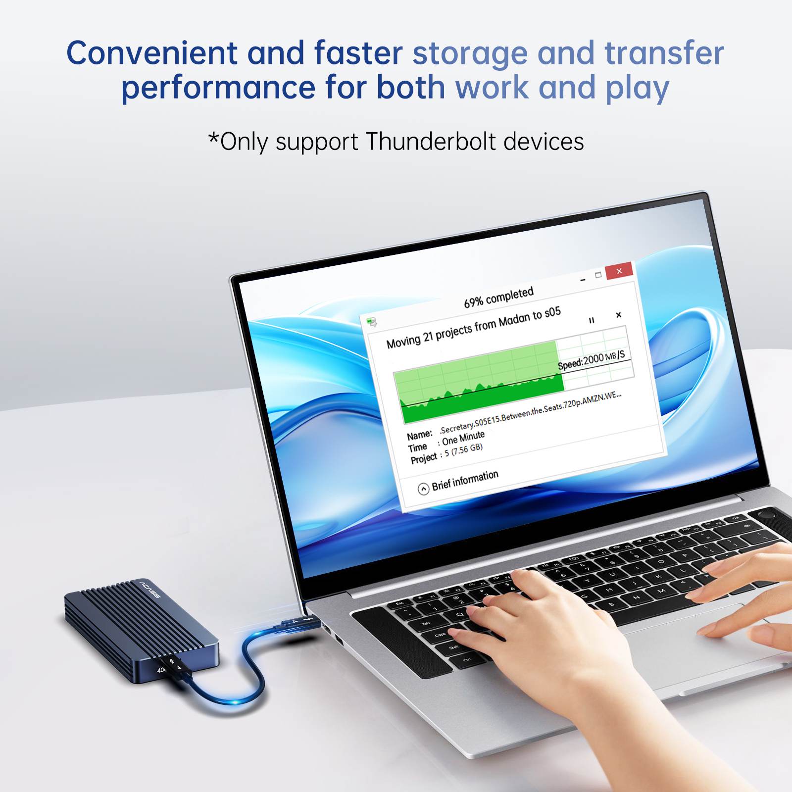 Acasis Thunderbolt 3 NVME M.2 SSD Enclosure, Lightweight Aluminum