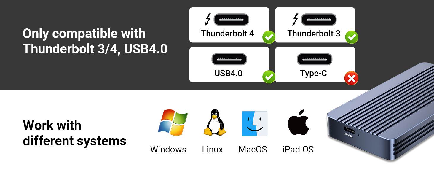 Acasis Thunderbolt 3 NVME M.2 SSD Enclosure, Lightweight Aluminum, 8TB Capacity, Plug & Play for Laptops