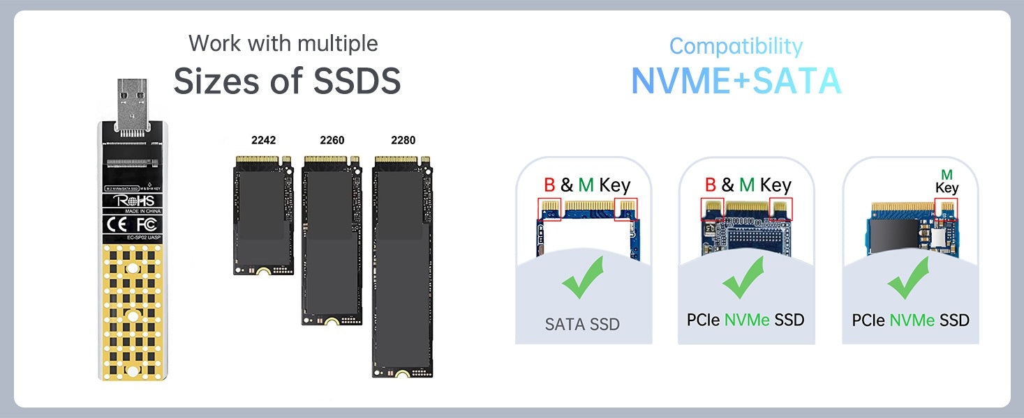 ACASIS NVME/SATA M.2 to USB 3.1 Gen 2 SSD Reader for M Key & B+M Key