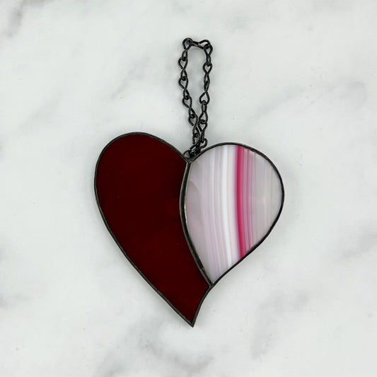 Stained Glass Heart in Dark Red/White Swirl makes perfect lover's gift
