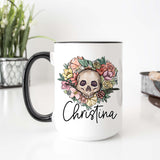 Personalized Floral Heart Skull Ceramic Mug