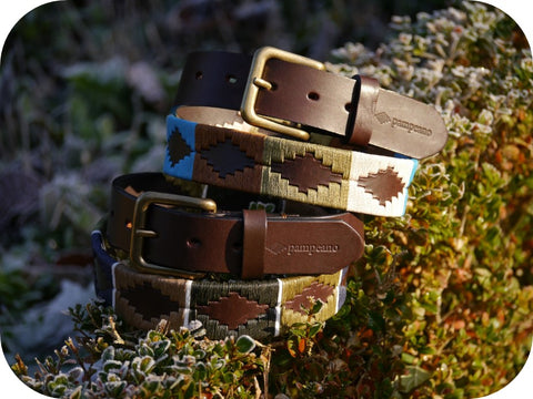 two pampeano polo belts on a hedge