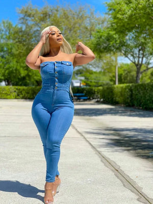 Bodycon Jean One Piece Long Jumpsuit - Bossy Beauties by Brisha LLC - One Piece Jumpsuits For Women