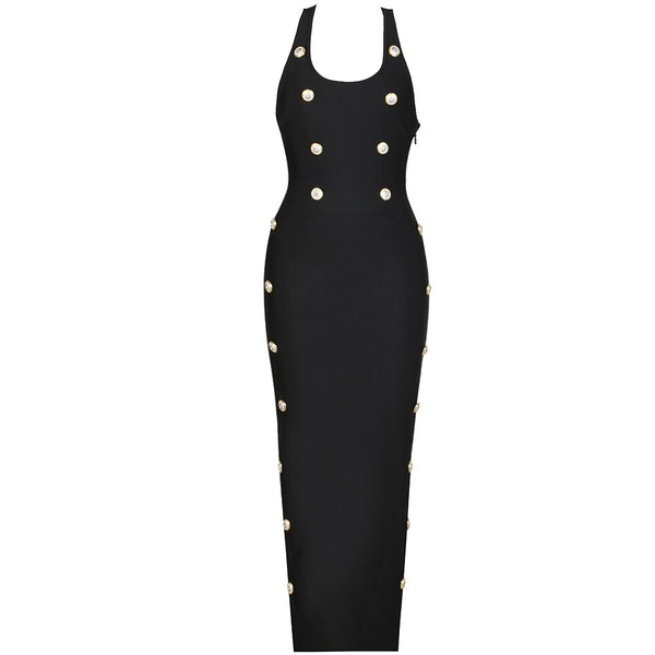 Black Fitted Dress with Gold Buttons – Marssiana