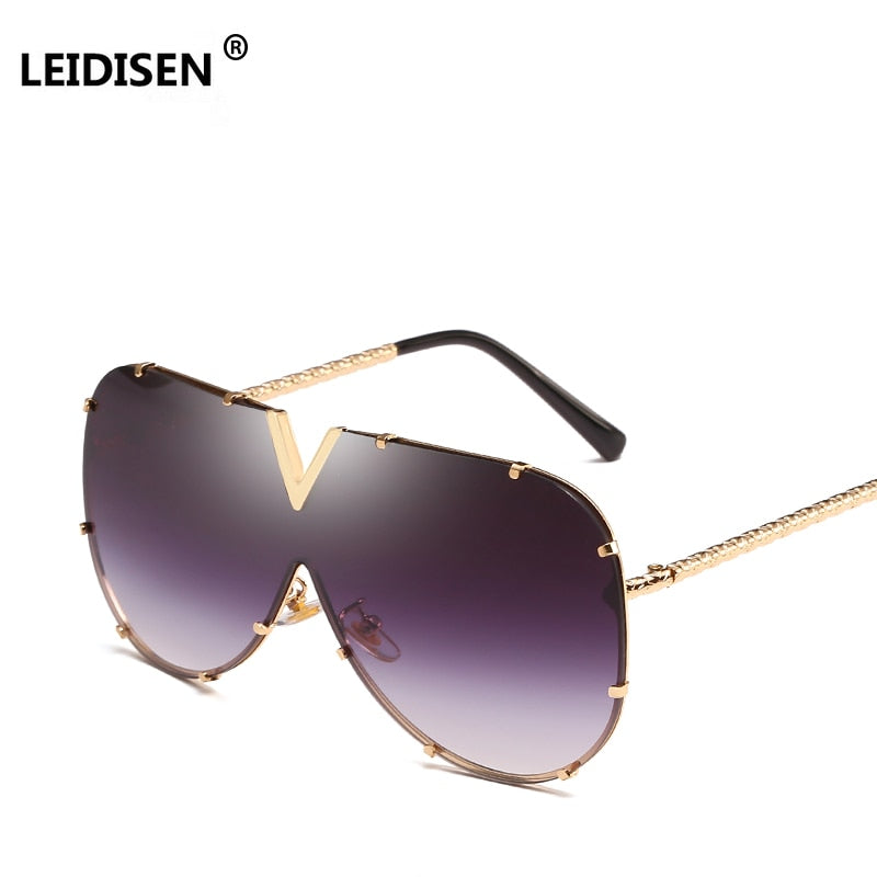 LEIDISEN  One Piece Sunglasses Men Brand Designer High Quality Oversized Sunglasses For Women Sunglass Metal UV400 Mirror - Plushlegacy