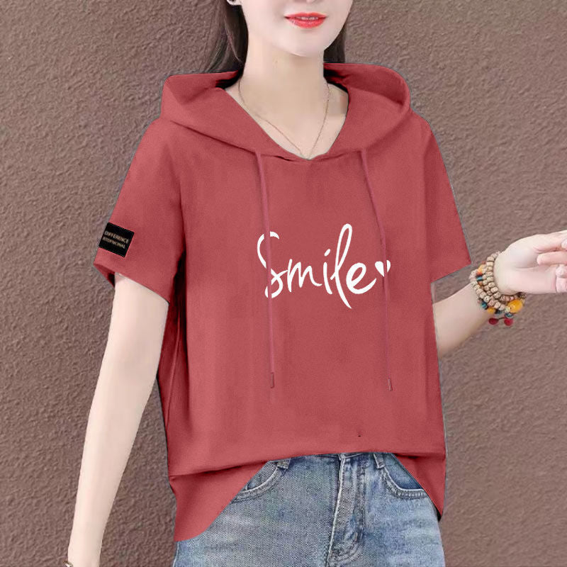 Cotton short-sleeved sweater female large size loose 2021 summer new Korean version of the trend fashion hooded T-shirt on clothes freeshipping - Plushlegacy
