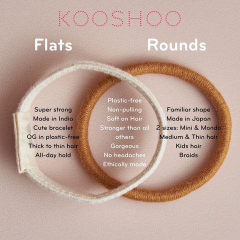 plastic-free hair ties - round vs flat