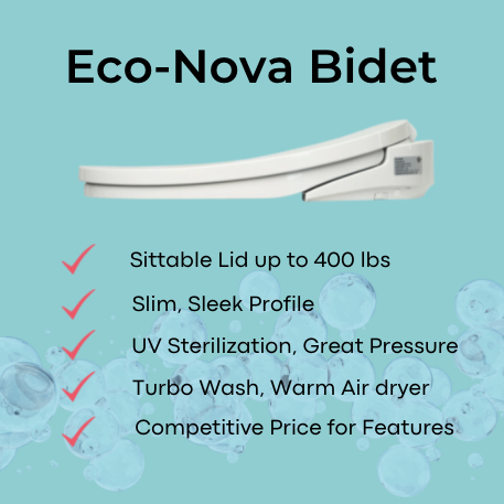 Eco-Nova Bidet Toilet Seat features a sittable lid