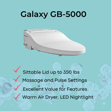 Galaxy GB-5000 Bidet Toilet Seat has a sittable lid up to 350 lbs