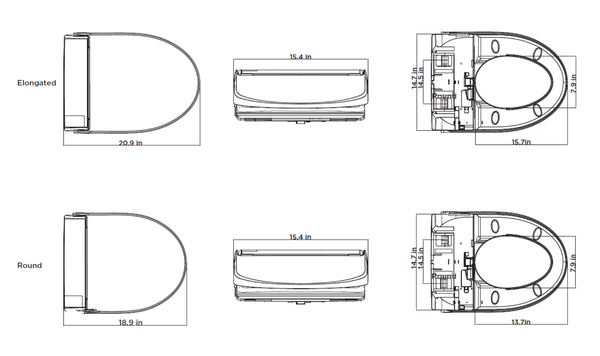 BB 2000 Bidet toilet seat dimensions, round vs. elongated